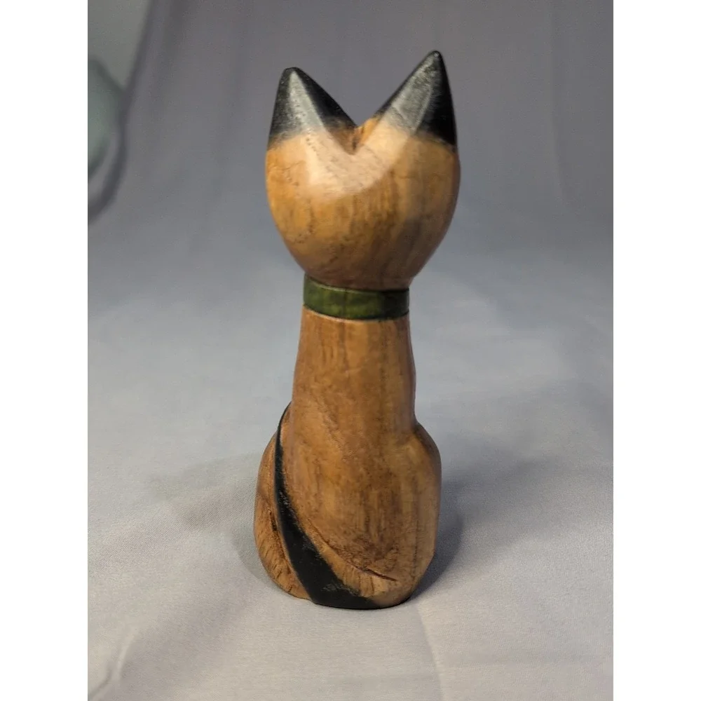 Vintage‎ Wood Hand Carved Siamese Cat Figure Collectible Decor Good Luck Cat